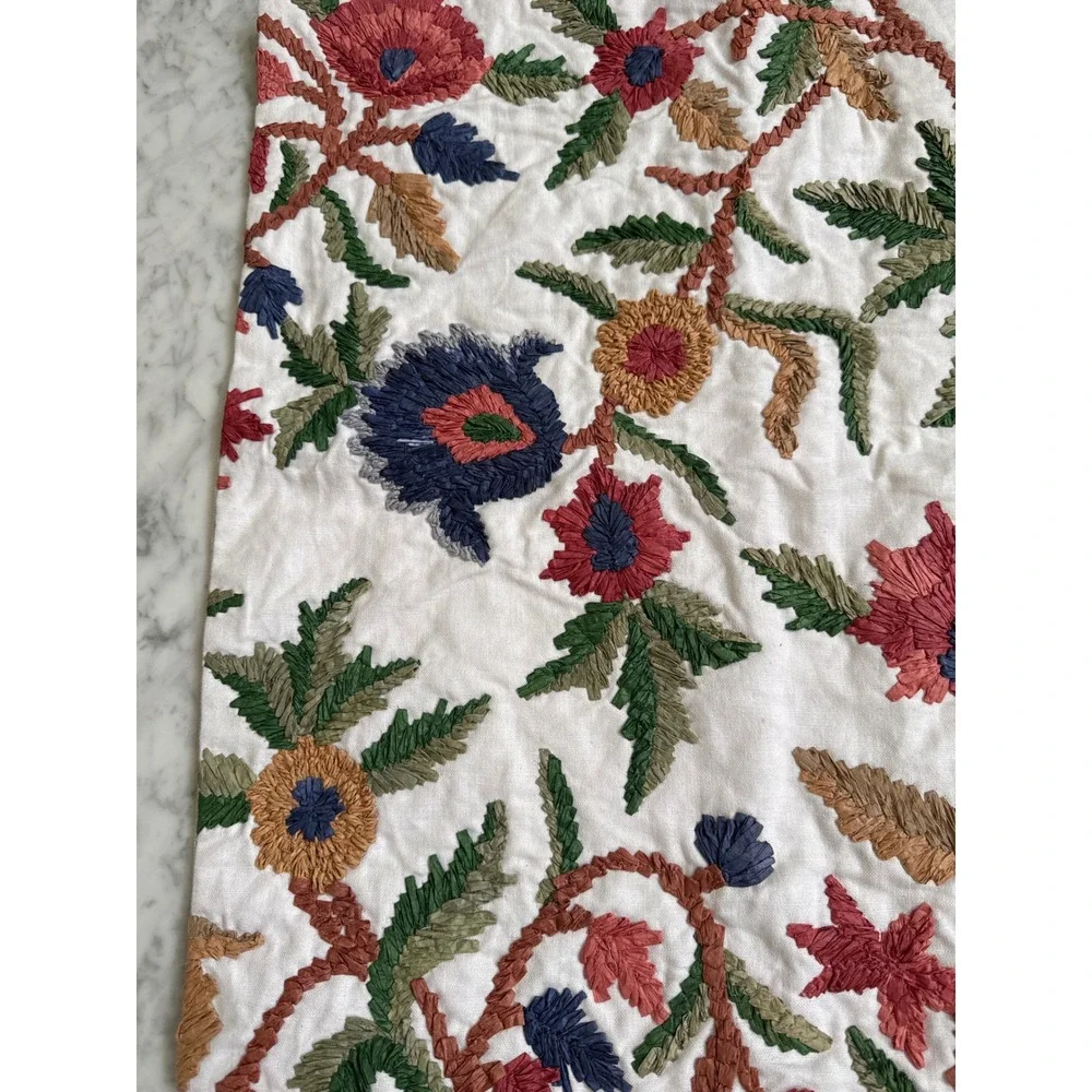 Pottery Barn Embroidered Floral Linen Pillow Cover 22x22 Ivory Multi
